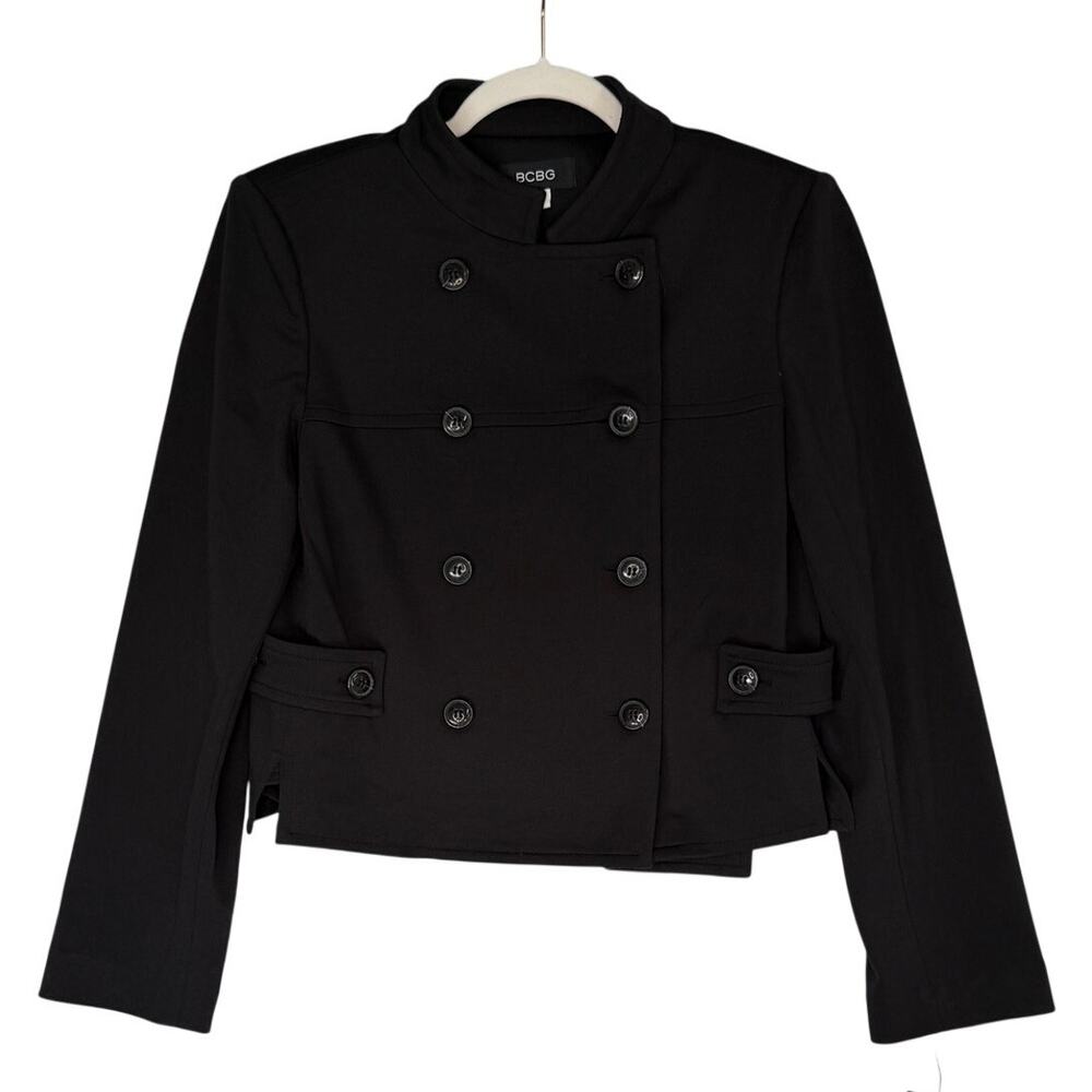 NWT!! BCBG Black Double Breasted Cropped Jacket Blazer Size 10 Military